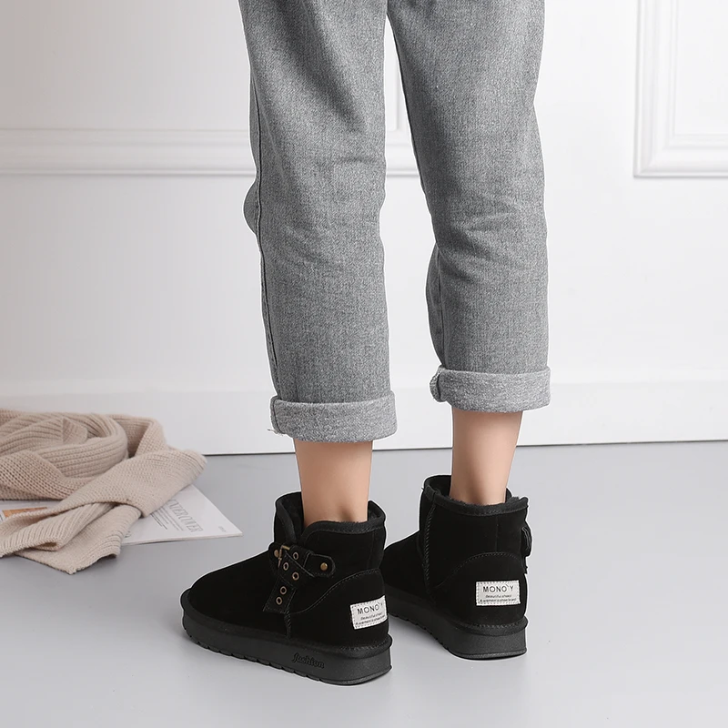 

2019 Women Ankle Boots Cow Suede Snow Keep Warm Winter Boot Short Plush Female Flat Bota Neve Round Toe Ladies Causal