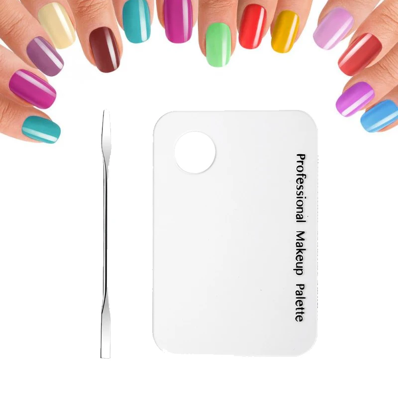 

New Fashion Colorful Transparent Acrylic Makeup Beauty Mix Palette With Stainless Steel Spatula Tool Simple Multifunctional Fast