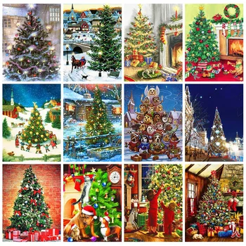 

Huacan Diamond Painting Christmas Tree Full Square Wall Sticker Diamond Embroidery Winter Decoration For Home
