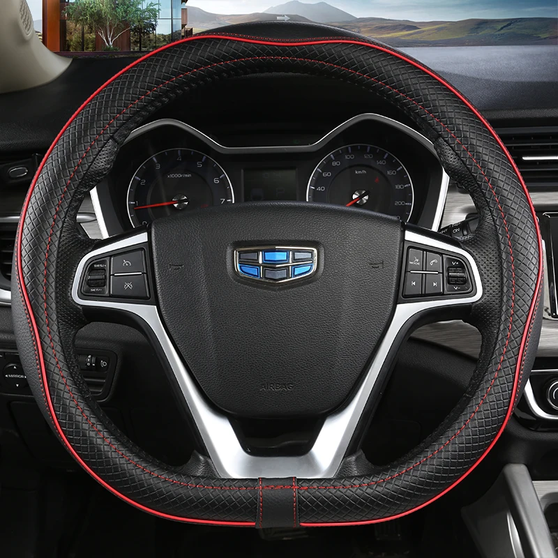 

D Shape 37-38CM Steering Wheel Cover PU Leather for Geely Atlas Emgrand EC7 Coolray VW Golf 7 Hyundai Santa fe 2014-2020