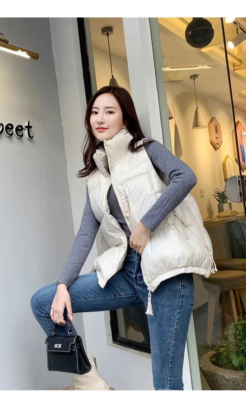 Winter Woman Down Cotton Short Vest Coat Yellow Stand Colloar Sleeveless Jacket Large size Waistcoat Korean Style Gilet Femme petite long puffer coat