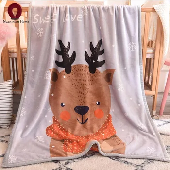 

Little Antlers Flannel Children's Blanket Double Thicken Children's Cloud Blanket Gray Cartoon Blanket Free Shipping