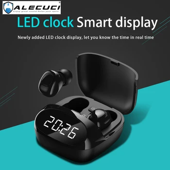 

ALECUCI XG29 True Wireless Headphones Bluetooth 5.0 Earphones with Built-in Mic Bass 3D Stereo Sound LED Digital Shows Clock