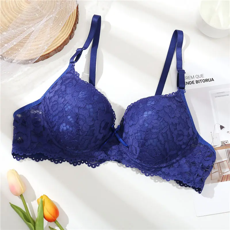style2 blue Кружевной бюстгальтер с застежкой спереди, красивый бюстгальтер с пуш-ап эффектом, сексуальный бюстгальтер на косточках для женщин, однотонное женское нижнее белье - Цвет: style2 blue