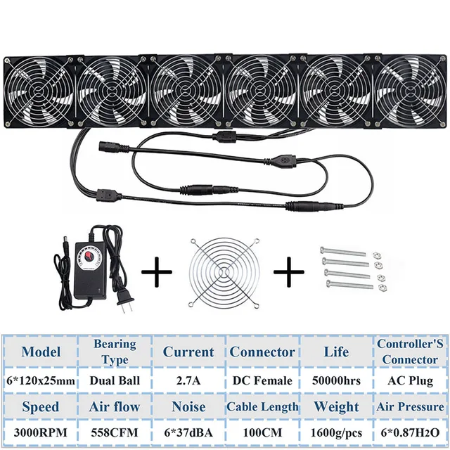 Gdstime 120mm DC 12V 220V Fan Mining Computer Chassis Workstation Radiator 12cm 120mmx25mm High Speed Router Server Cooling Fan 6 Fan Ball 3000RPM