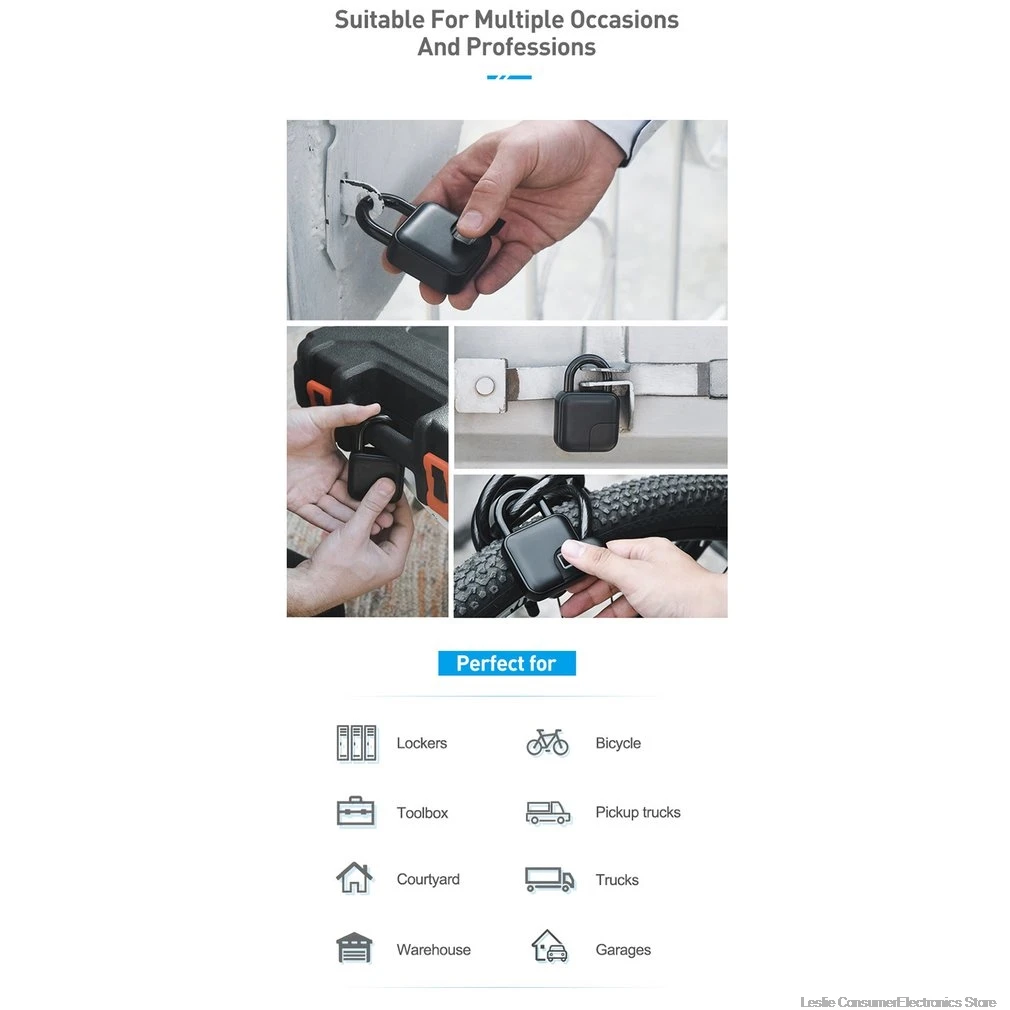 Smart Keyless замок отпечатков пальцев USB Перезаряжаемый электронный Противоугонный замок безопасности IP65 Водонепроницаемый электронный дверной замок
