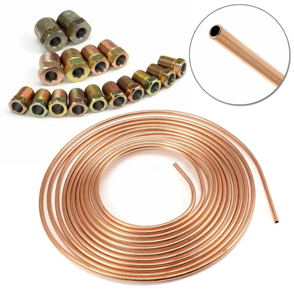 Car Brake Line Tubing Coil Roll &Fittings 25ft 1/4 OD Steel Zinc Copper