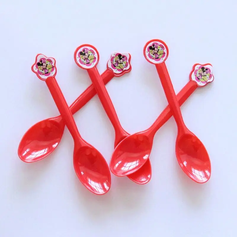 Spoon 10pcs Рисунком Минни-Маус, Мышь вечерние торт Топпер одноразовые, для капкейков обертка для девочек кошка DIY украшения Одежда для свадьбы, дня рождения поставок 24 шт - Цвет: Spoon 10pcs