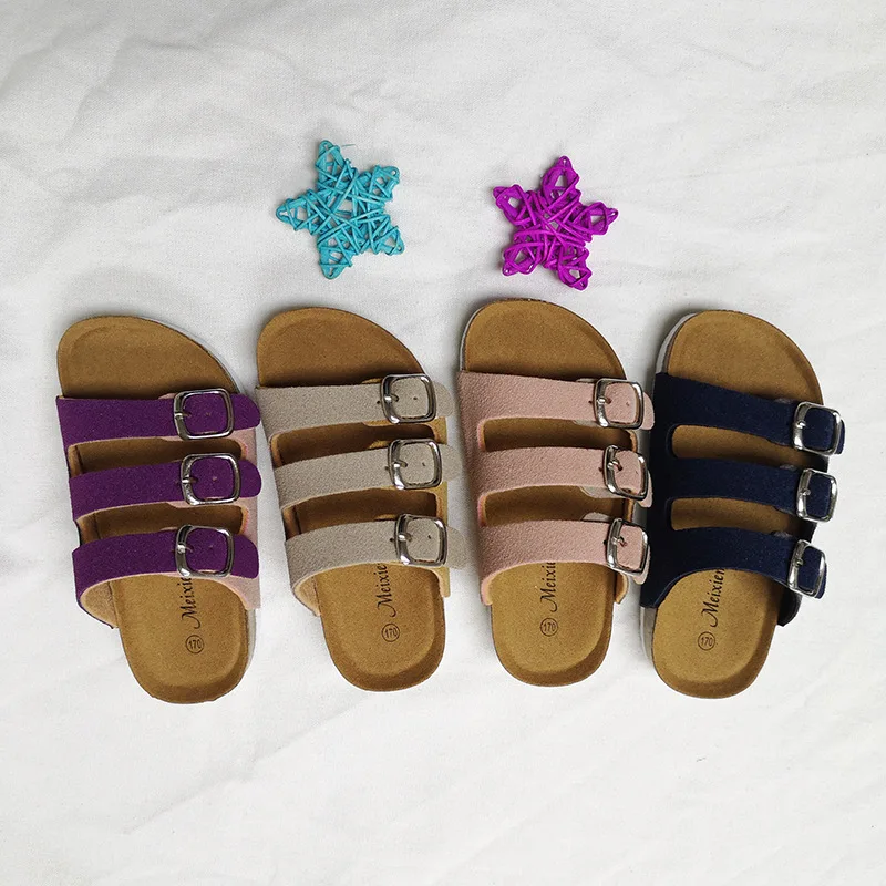 ULKNN kid's Cork Sole CHILDREN'S Slippers Summer Mixed Colors Medium-small CHILDREN'S Shoes Baby Anti-slip Buckle Shoes