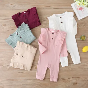 

2020 New Spring Girls Clothes Baby Jumpsuit Solid Color Romper Fashion Newborn Long Sleeve Romper Boys Clothing For 0-18 Month