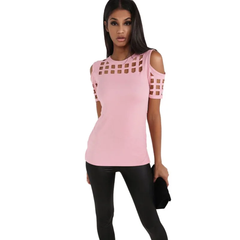 2019 Summer Blusas Sexy Shirts Slim Hollow Out Plus Size Block Cold Shoulder Blouse Blusa Feminino Women Tops V | Женская одежда