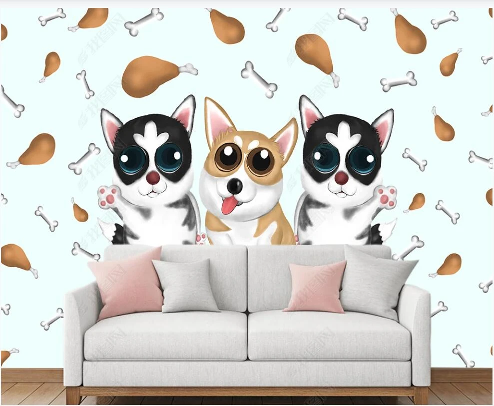 カスタム壁画3d写真の壁紙新鮮でかわいいハスキーコーギー犬小動物家の装飾リビングルームの壁紙壁3 D 壁紙 Aliexpress