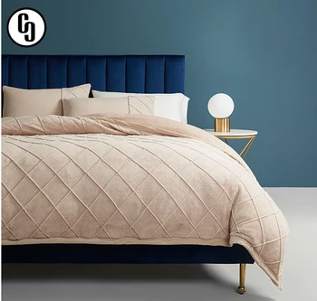 

GXC Flannel Quilt Cover Coral Fleece Blanket Winter Double-sided Velvet Duvet Cover 1 Piece Double King Size