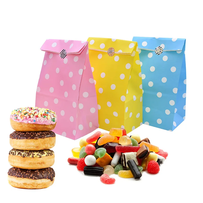 

13x8x23cm Polka Dot Paper Bags Solid Color Gift Pandy Packaging Bags Event Party Weding Favor Cake Birthday Cookie Wrapping Bag