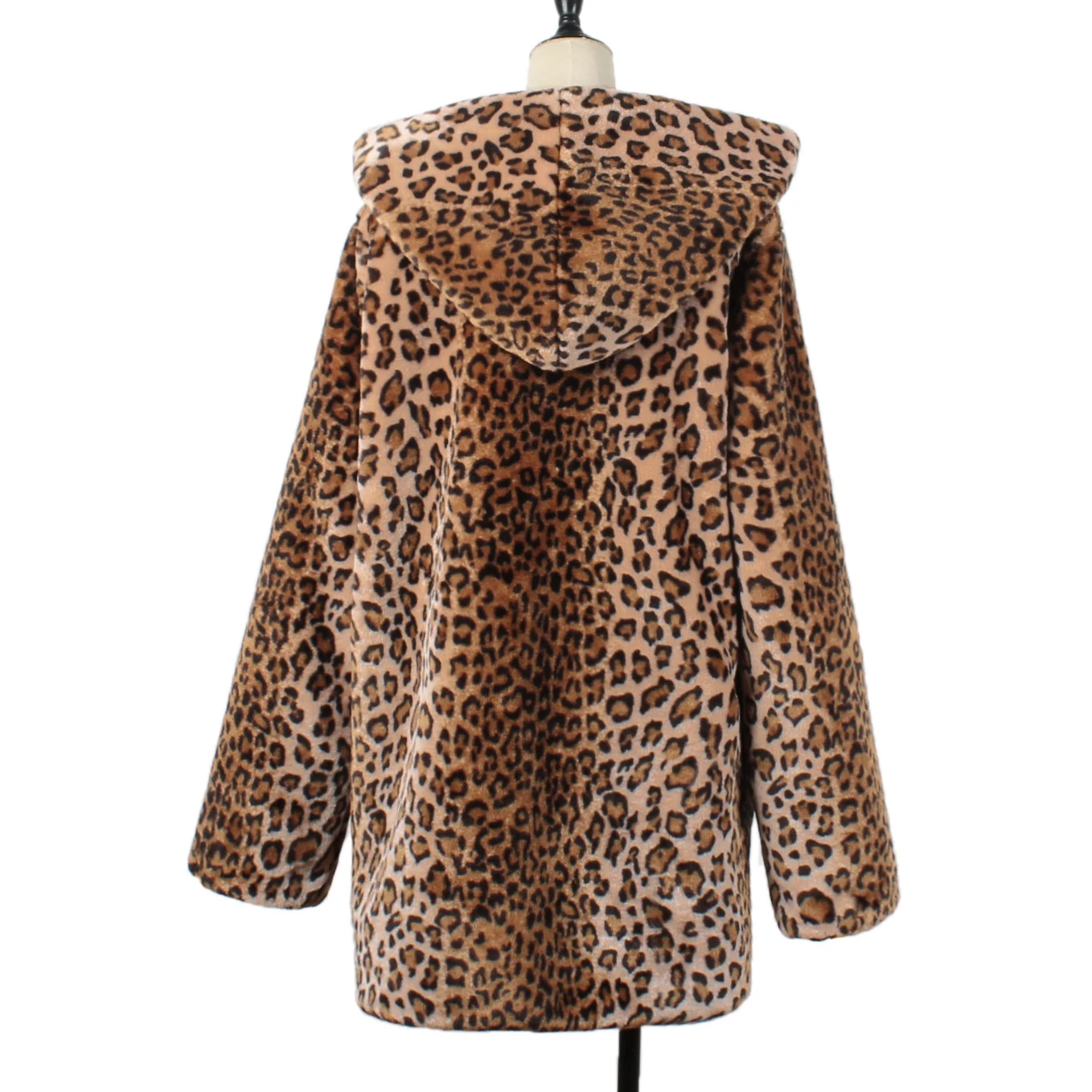 CHAMSGEND Oversized Leopard Long Jacket Coat Women Winter Ladies Overcoat Hooded Outerwear Plus Size Warm Faux Fur 1024