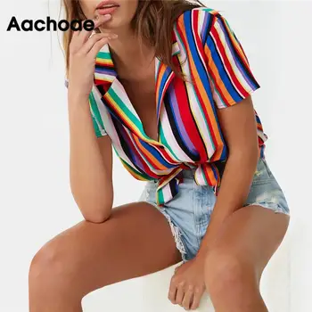 

Blouse Women 2020 Summer Short Sleeve Chiffon Blouse Shirt Striped Turn Down Collar Office Shirt Casual Tops Plus Size Blusas