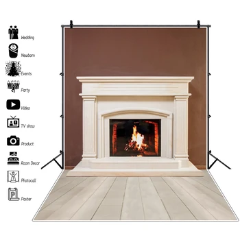 

Laeacco Gray Fireplace Winter Snow Christmas Party Fire Wooden Floor Child Interior Photo Background Photo Backdrop Photo Studio
