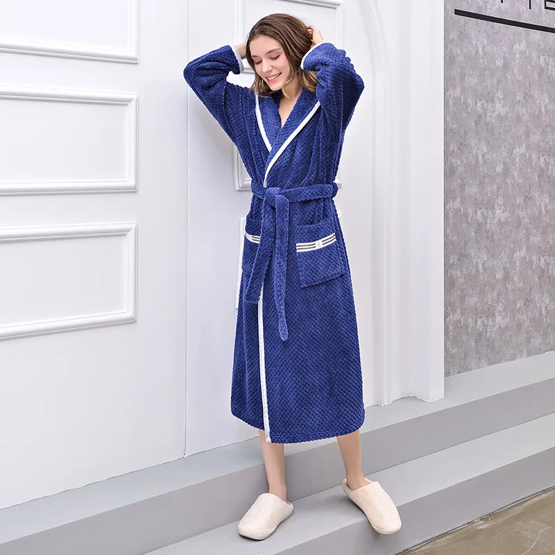 Lovers Winter robes Long Flannel Coral Fleece Warm Solid Bathrobe Women Men Kimono Pink Bath Robe Bridesmaid Sexy Dressing Gown