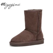 MIYAGINA/Новое поступление года; классические зимние сапоги из натуральной воловьей кожи с натуральным мехом; Mujer Botas; зимняя обувь для женщин