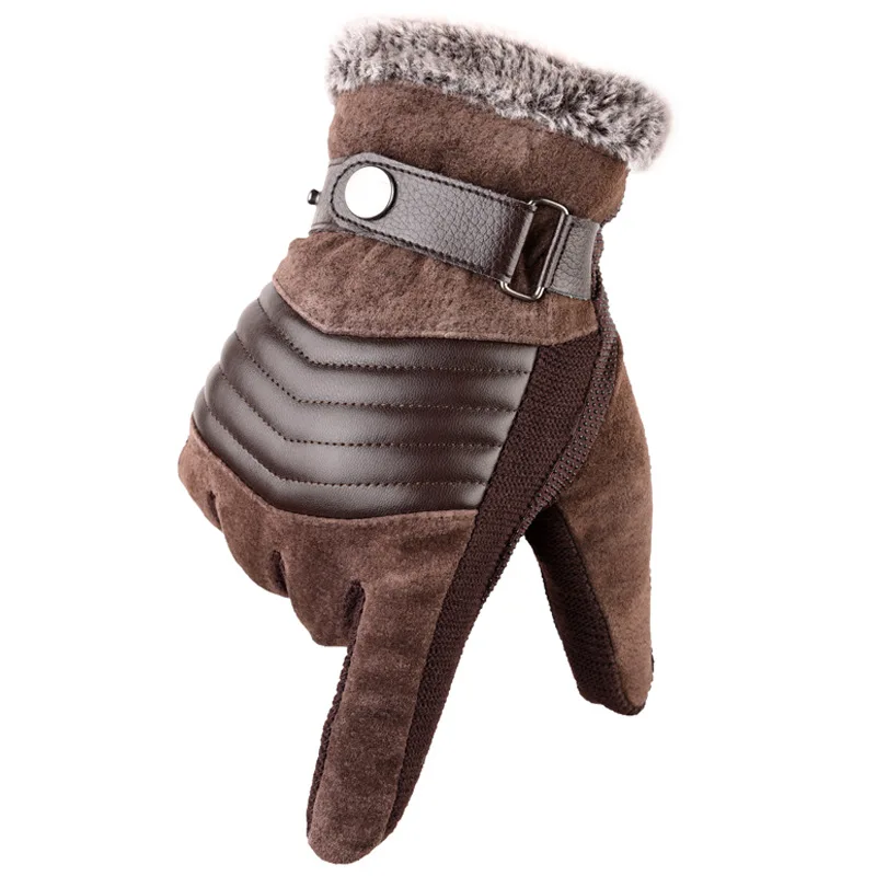 Зимние Утепленные бархатные теплые кожаные перчатки мужские перчатки с сенсорным экраном несколько стилей для верховой езды холодные ветрозащитные перчатки - Цвет: G-brown