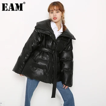 

[EAM] Pu Leather Big Size Warm Cotton-padded Coat Long Sleeve Loose Fit Women Parkas Fashion New Autumn Winter 2020 19A-a6-01