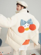 Lambswool Splicing Cotton Coat Women 2021 Winter Sweet Cute Loose Plus Velvet Thickening Jacket Korean Fashion Female Top