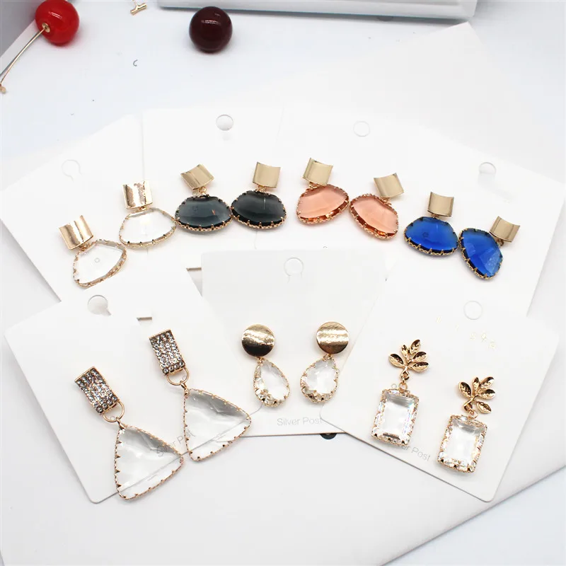 

2019 Korea New Design Fashion Jewelry Luxury Geometric Clear Crystal Earrings Gold Metal Leaf Openwork Earrings for women gift