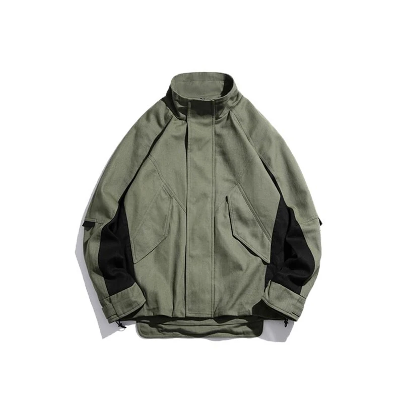 

Student tooling jacket male stitching contrast color spring 2020 new trend stand collar loose jacket top Streetwear