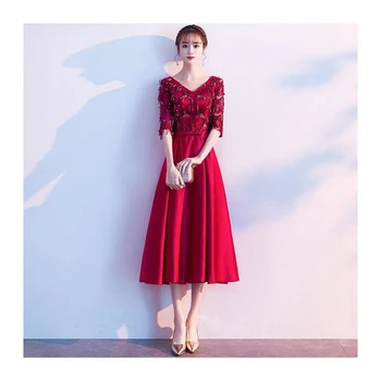 

Usually wear a toasting dress bride 2019 autumn and winter red modern dress was thin and long wedding dress women