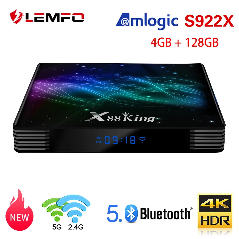 LEMFO X88 King Smart tv Box Android 9 0 Amlogic S922X Mali-G52 MP6 4GB 128GB KODI 18 1 Dual Wifi BT5.0 1000M 4K телеприставка |