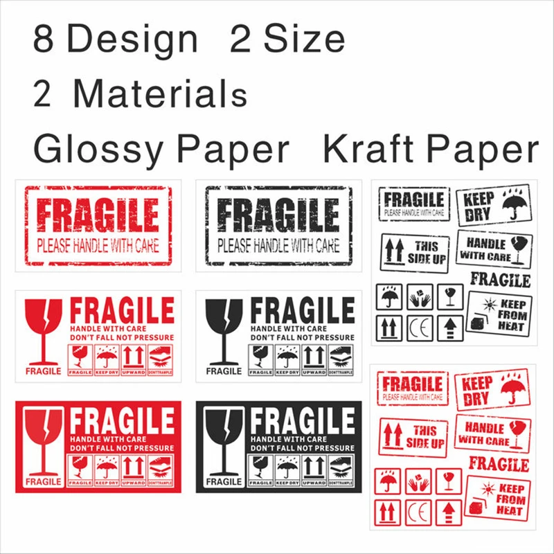 150pcs Lot Fragile Warning Glossy Label Kraft Sticker 9x5cm Fragile Handle Care Keep Dry Black Red Colors Painting Calligraphy Aliexpress
