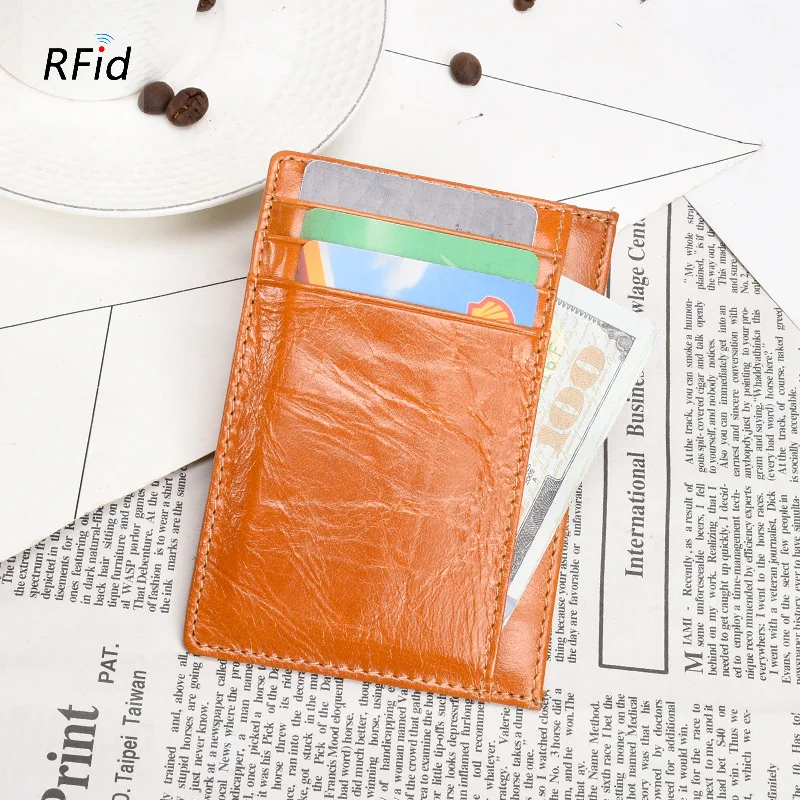 RFID коровья кожа милая Мода карамельный цвет Визитница мужская восковая масло винтажная плоская широкая плюс размер id Чехол-портмоне для карточек - Цвет: yellow