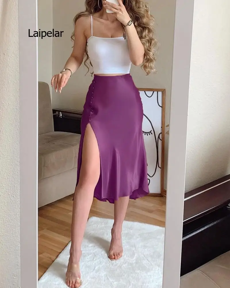 Women Summer Two Pieces Sets Spaghetti Strap Crop Top & Satin