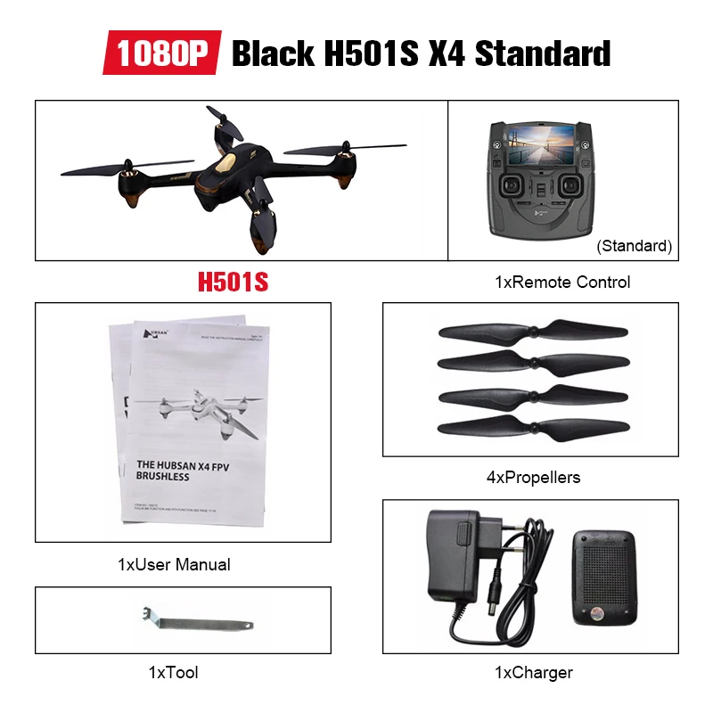Hubsan H501S H501SS X4 Pro 5,8G FPV Бесщеточный W/1080 P HD Камера gps RTF Follow Me режим Quadcopter для радиоуправляемых вертолётов дронов - Цвет: Black Standard