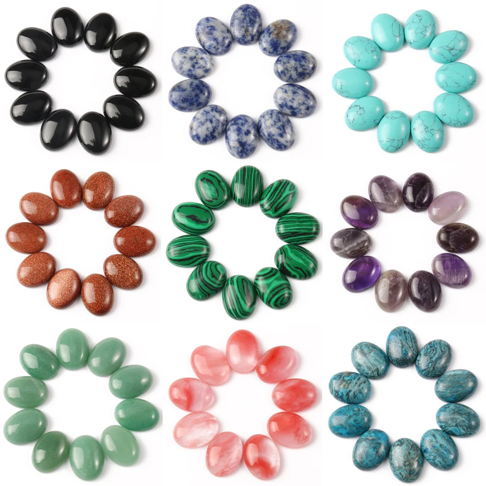 10pcs Natural Stone Oval CAB CABOCHON Agates Turquoises Amethysts Beads for Jewelry Making DIY Handcrafted Ring | Украшения и
