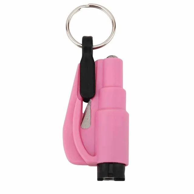 Mini Safety Hammer Keychain Car Window Glass Breaker Seatbelt Cutter 2 In 1 Portable Spring Type Escape Hammer Auto Rescue Tool Pink