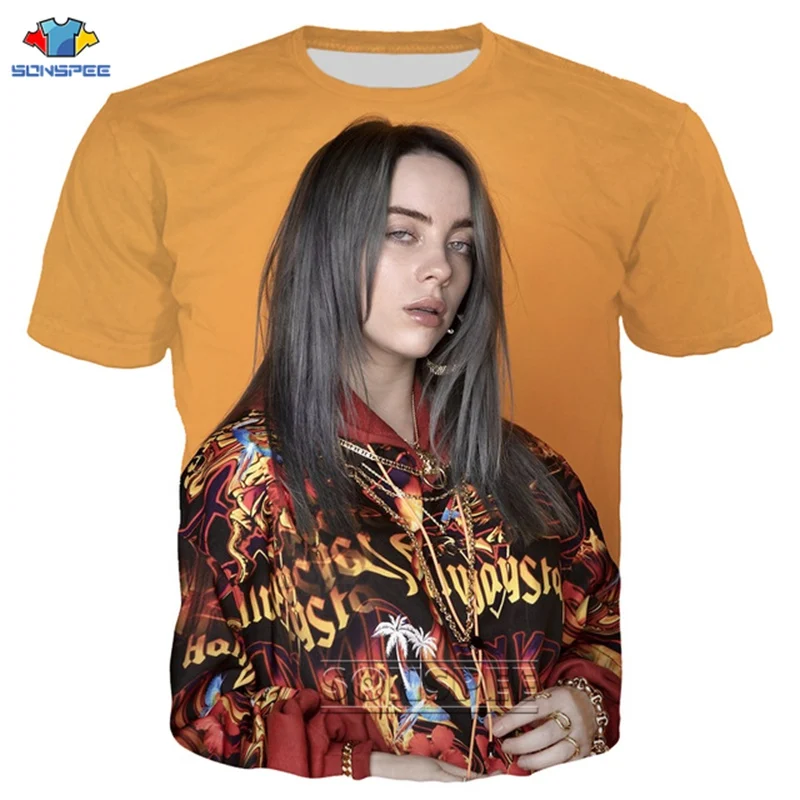 

SONSPEE Popular Star Singer Billie Eilish 3D Print T-shirts Unisex Funny Harajuku Style Streetwear Summer Men Tops Tee Shirts