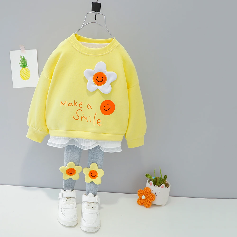 Cute Toddler Girl Clothes Set Autumn Kids Flower Pullover Long Sleeves 2pcs Outfit Sun Flower Children Girl Clothing Suit Kids Clothing Set Girls Clothing Set