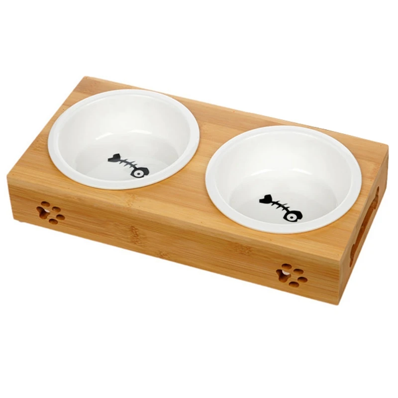 

Fashion Dog Feeders Bowl Bamboo Tableware Double Mouth Dog Bowl High Grade Anti Skid Pet Supplies