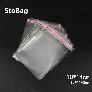 

StoBag 500pcs 10*14cm Transparent Gift Bag Candy Jewelry Packing Bag Self Adhesive Plastic Cellophane Food Bag Kitchen Organizer
