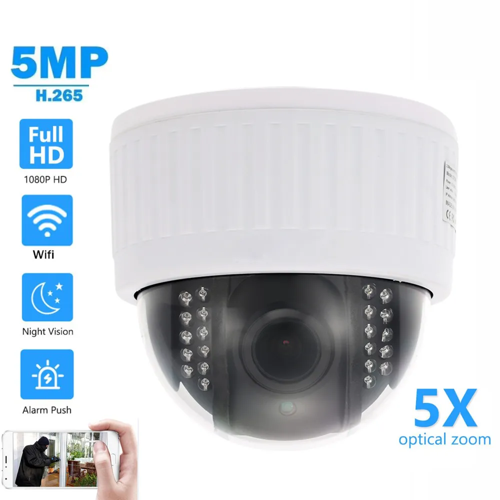 HD 1080P Беспроводная вращающаяся купольная PTZ IP камера Wifi 5X Zoom 2 7 13 5 мм 2.0MP 5MP микрофон