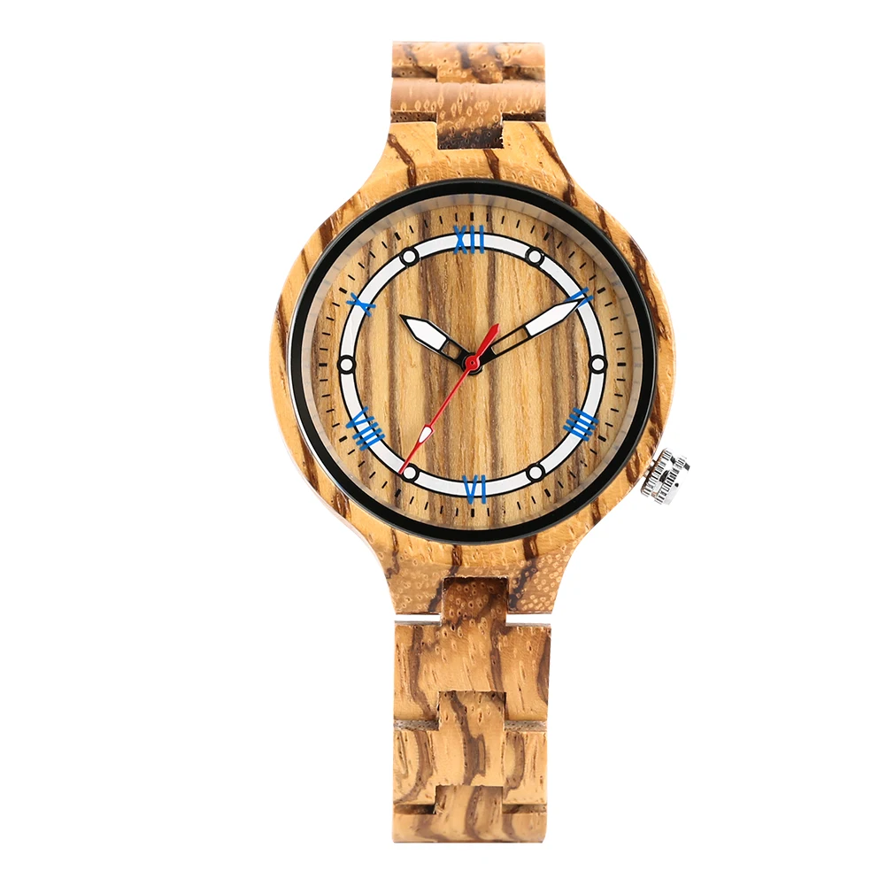 

Quartz Wooden Watch for Women Roman Numerals Dial Wooden Watches for Girls Wooden Strap with Folding Clasp Wristwatch for Ladies