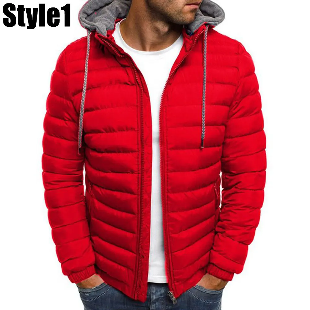 Style1-Red Новинка, Зимняя Толстая мужская куртка с капюшоном, повседневные куртки с капюшоном, мужской теплый светильник с хлопковой подкладкой, парка, верхняя одежда, Jaqueta De Couro - Цвет: Style1-Red