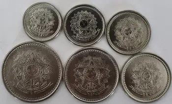 

Set 6 Pcs Brazil Coins Five Star Latin South America Original Coin for Collection Unc New