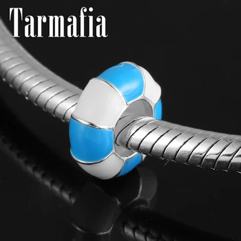 

2019 New Round 925 Sterling Silver Blue Enaml Spacer Beads for Jewelry Making Fit Original Women Women Charm Bracelet DIY Gift