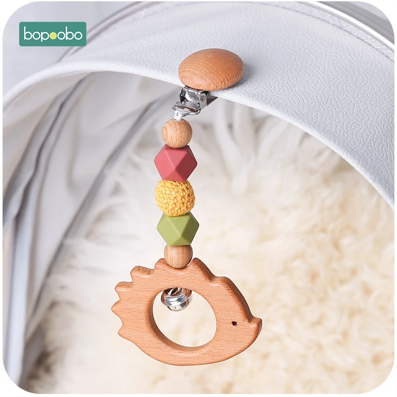 1pc Baby Teether Wooden Pram Clip Baby Mobile Pram Silicone Bead Pacifier Chain Chewable Silicone Rattle Play Gym Music Baby Toy