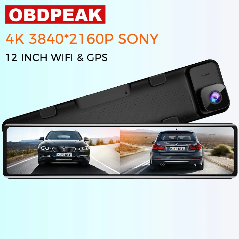 12 Inch Rear View Mirror 4K Video Recorder Dash Cam WIFI GPS Track Car DVR Sony IMX415 Ultra HD 3840*2160P Camera for Phone App
