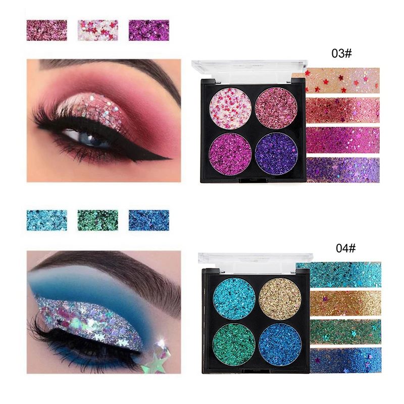 Stock Clearance!!! 4 Colors Glitter Eye Palette Shimmer Eyeshadow Pigment Long Lasting Glow Shine Diamond Shadow |