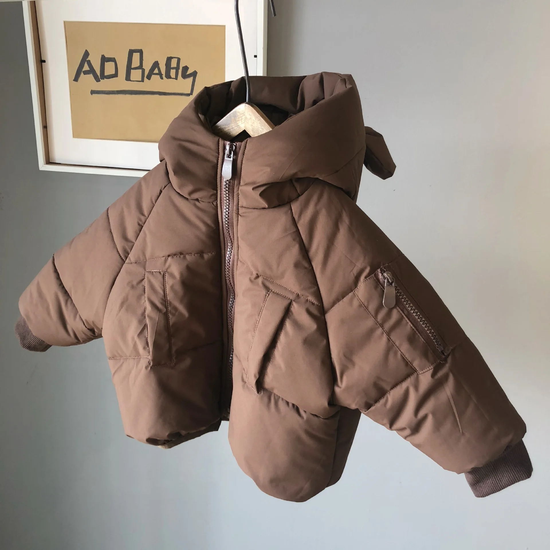 Новая зимняя детская одежда с хлопковой подкладкой корейское хлопковое теплое пальто с капюшоном для маленьких девочек от 1 до 6 лет, однотонная куртка для маленьких девочек