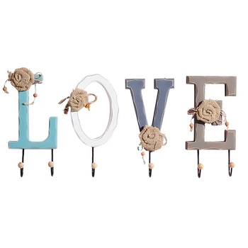 

Durable Wood Home/Love Letter Combination Clothes Hanger Home Wall Mounted Hook for Coat Hat MYDING
